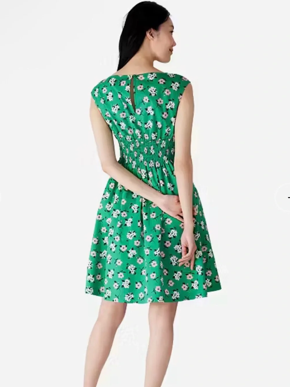 Kate Spade Lily Blooms Blaire Green Floral Smocked Dress Size S